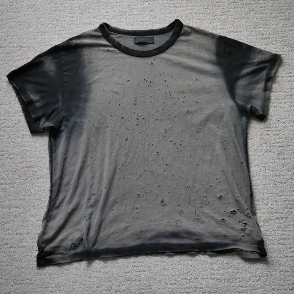 Amiri Mens Distressed Shot Hole T-Shirt Grey Charcoal Ombre XL USA Made